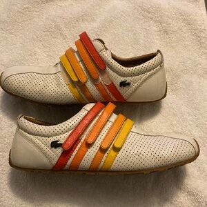 Lacoste Mystere Punched Sneakers Rainbow Straps Leather Womens Size 6 Oranges